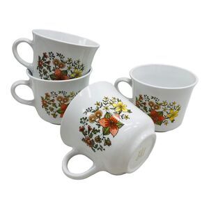 VTG Corelle Corning Ware Indian Summer Cups Mugs Orange Yellow Flowers Set of 4